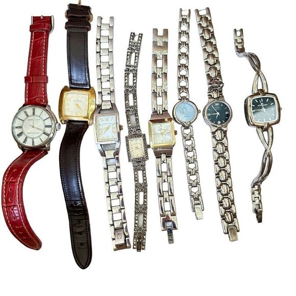 ANNE KLEIN & ANNE KLEIN 2 Watches Lot of 8 Watches 7 w/Batteries Maracaite Leath - Picture 1 of 6